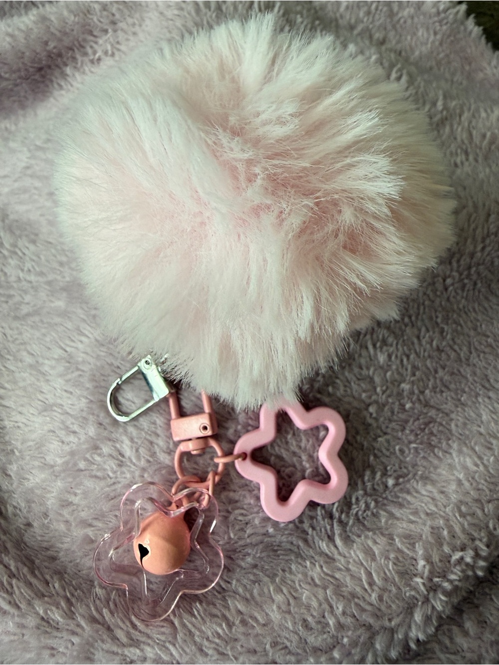 Plush Pink Pom Pom Keychain with Flower Charms NWOT